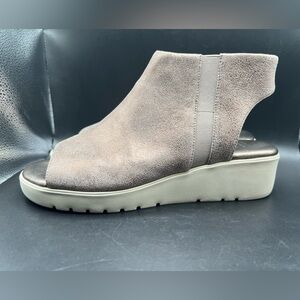 Johnston & Murphy Women’s 9M Gray Suede Peep Toe Wedge Sandals Side Zip Comfort